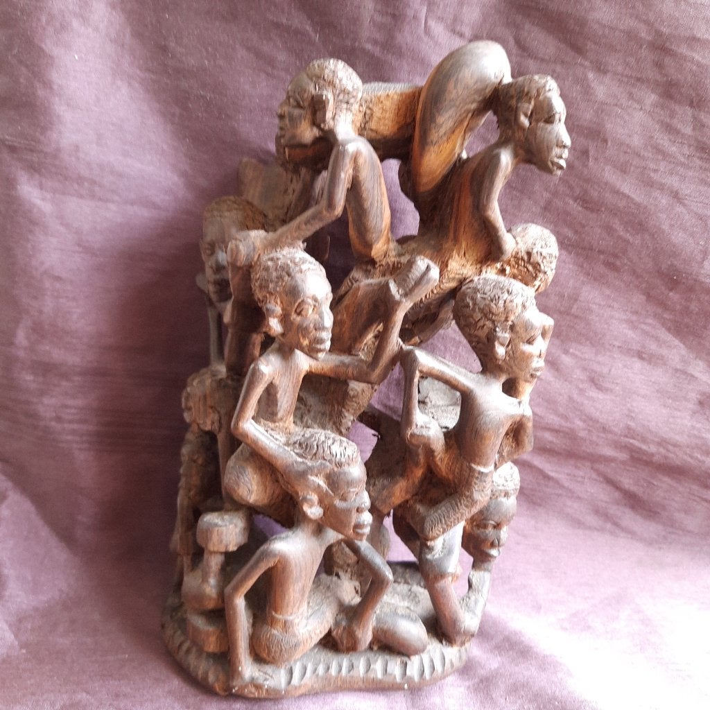 Afrikaans Houten Beeld Menselijke Toren, Hout, 24 cm, Bruin, Handgemaakt
