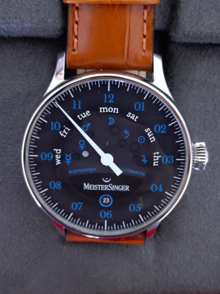 Prachtige nieuwe MeisterSinger Astroscope te koop, Overige merken, Leer, Polshorloge, Nieuw