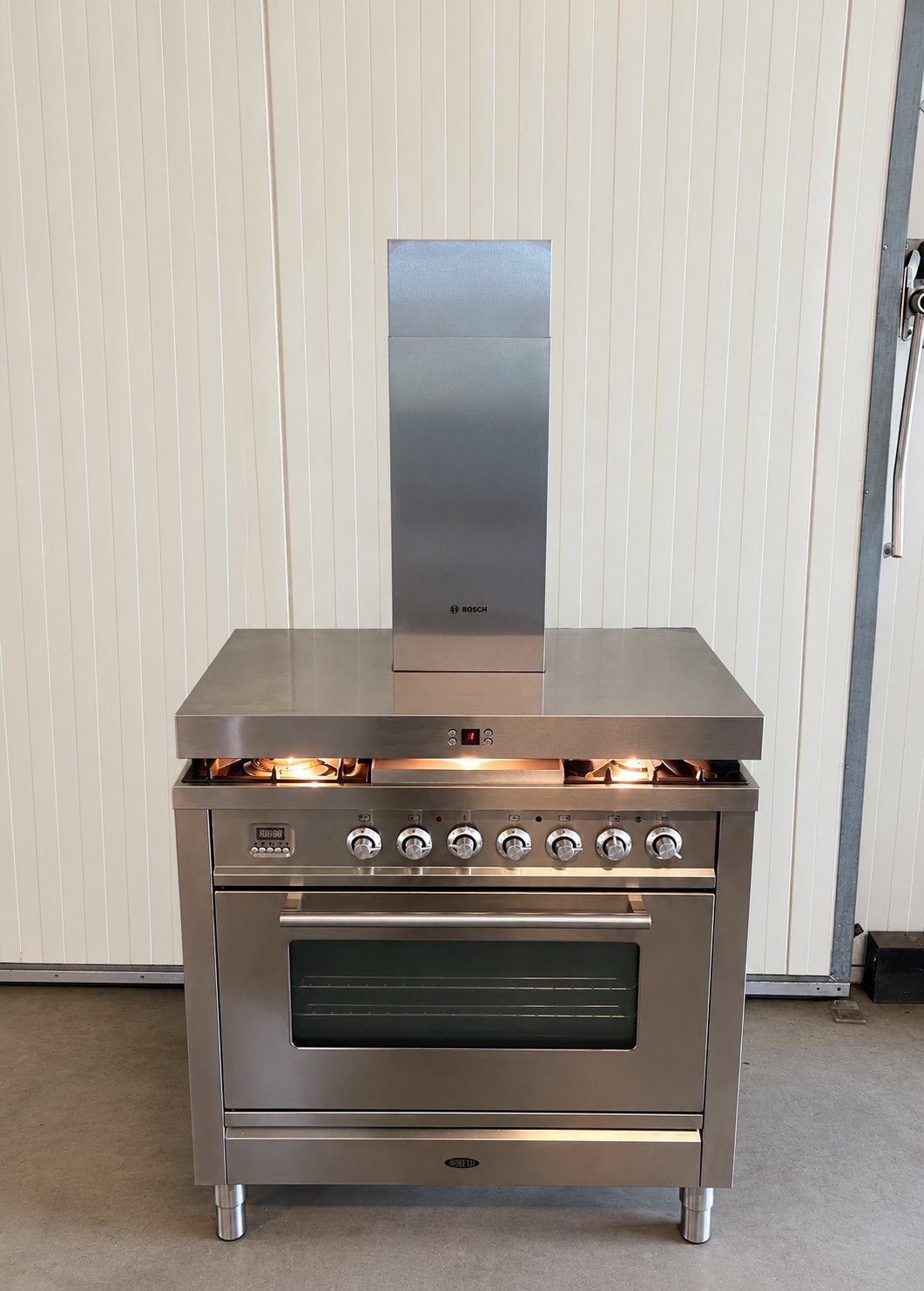 Luxe Boretti fornuis 5 pits rvs inclusief afzuigkap - 90 cm, 60 cm of meer, Ophalen of Verzenden, Zo goed als nieuw, Gas