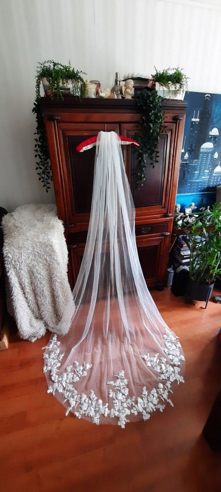 Sluier met kant van bloemen, Ophalen of Verzenden, Zo goed als nieuw, Wit, Accessoires