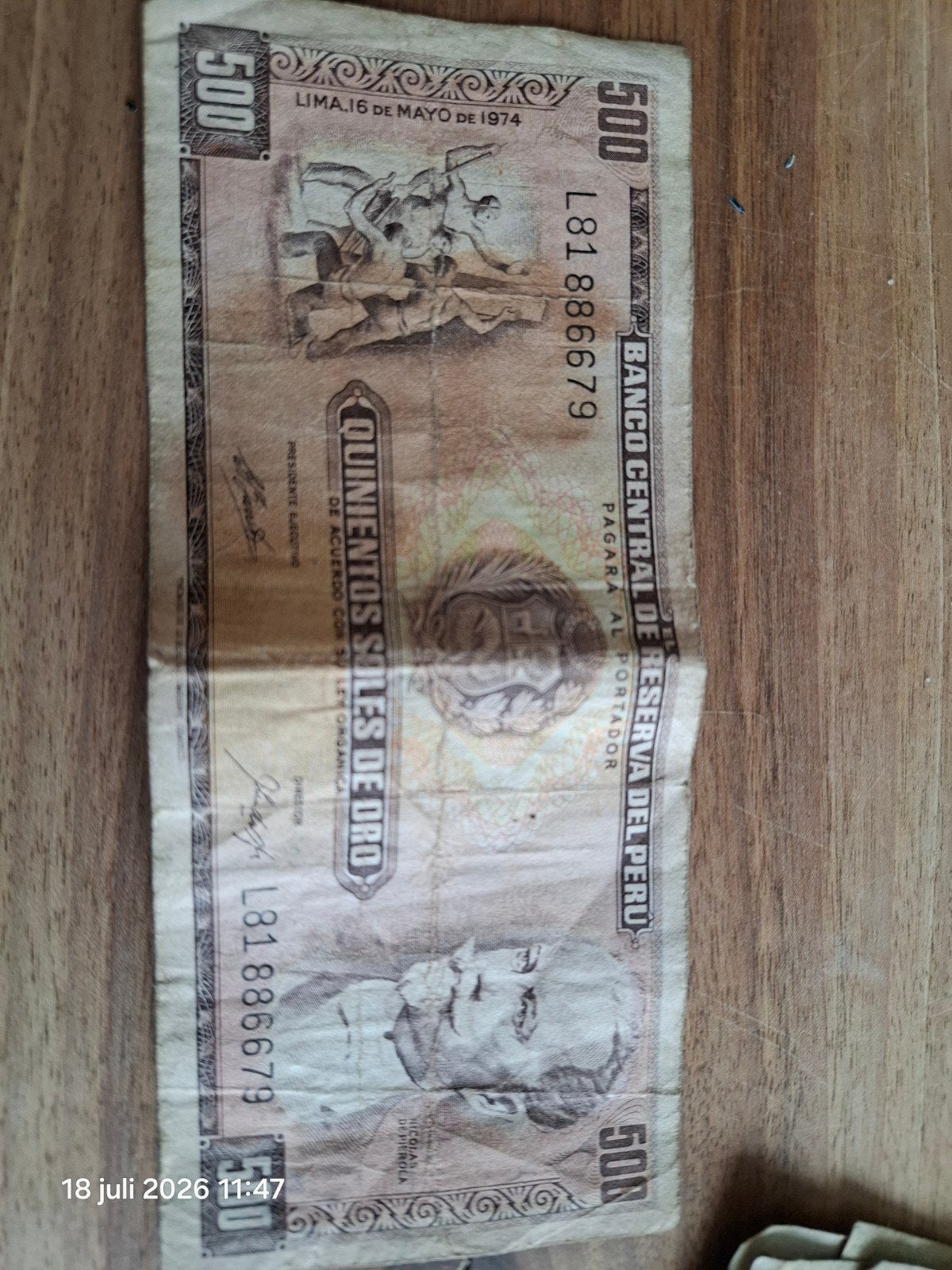 Peruaanse biljetten: 500 en 100 Soles de Oro (oud), Ophalen of Verzenden