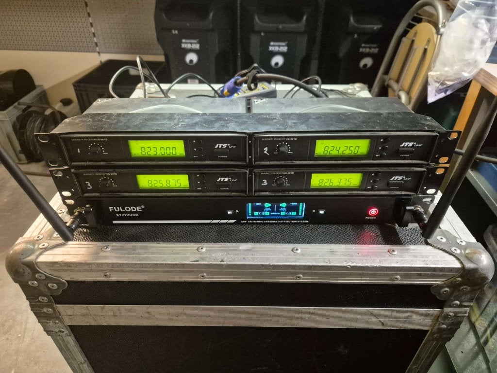 4 kanaals JTS microfoon systeem (headsets) incl vlaggen, Muziek en Instrumenten, Gebruikt, Duitsland, Overige typen, Ophalen of Verzenden