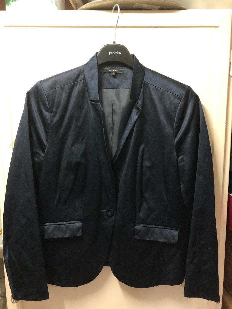 Promiss donkerblauwe korte blazer, maat 42, Promiss, Blauw, Maat 42/44 (L), Ophalen of Verzenden