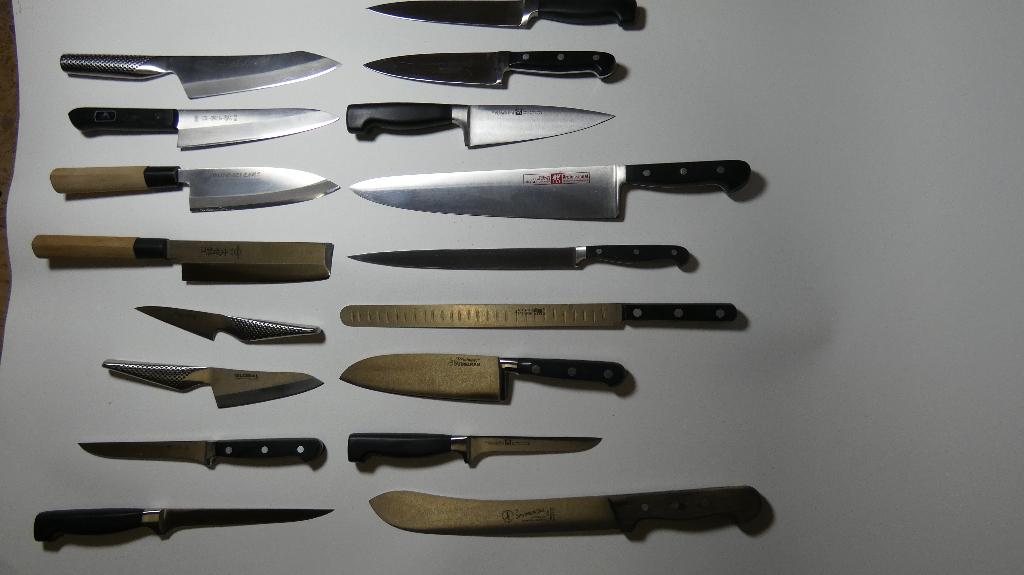 Set koksmessen, o.a. Global, Zwilling, Ophalen, Zo goed als nieuw, Rvs of Chroom, Vaatwasserbestendig