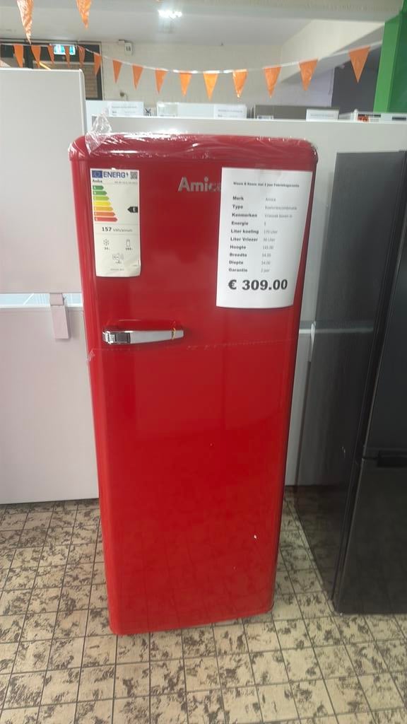 Retro koelkast met vriesvak nieuw rood 145 hoog, Ophalen, Amica, 200 liter of meer, Met aparte vriezer