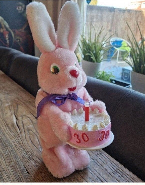 Vintage Roze Duracell konijn met taartje - 30 jaar, Verzamelen, Ophalen of Verzenden, Gebruikt