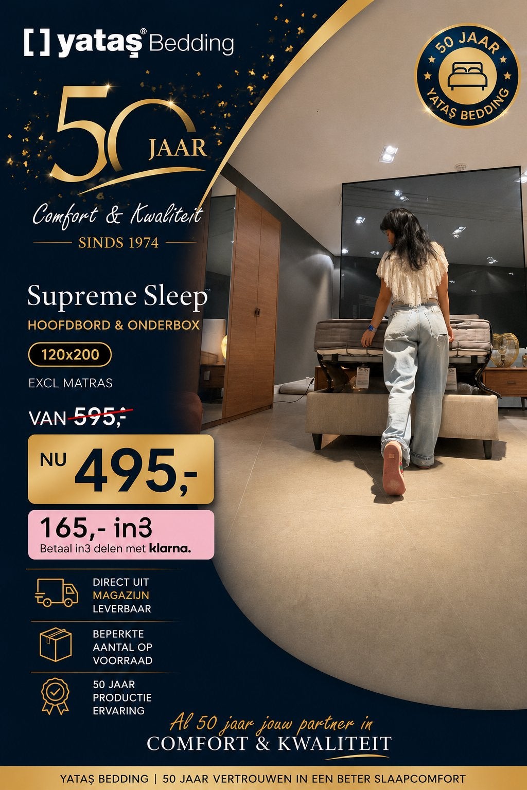 Yatas Bedding Supreme Sleep Boxspring 120x200 cm, Ophalen, Beige, Nieuw, Twijfelaar