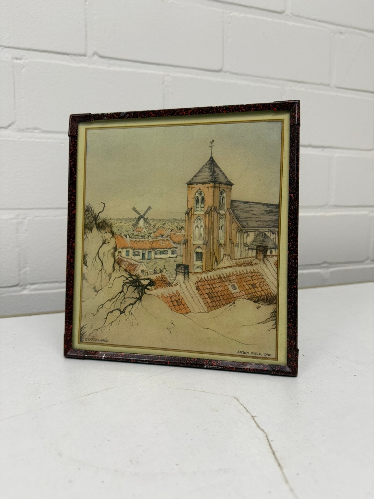 Anton pieck prent prentje in lijst 1940 zoutelande, Ophalen of Verzenden