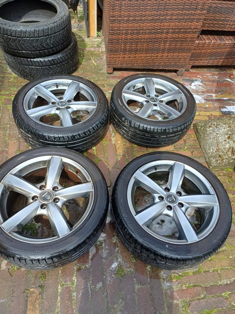 Saab 9-3   17inch velgen plus zomerbanden, Ophalen, Gebruikt