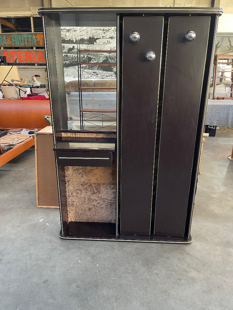 Vintage Italiaans design kapstok kast uit 1960’s, Met deur(en), Gebruikt, 100 tot 150 cm, Glas