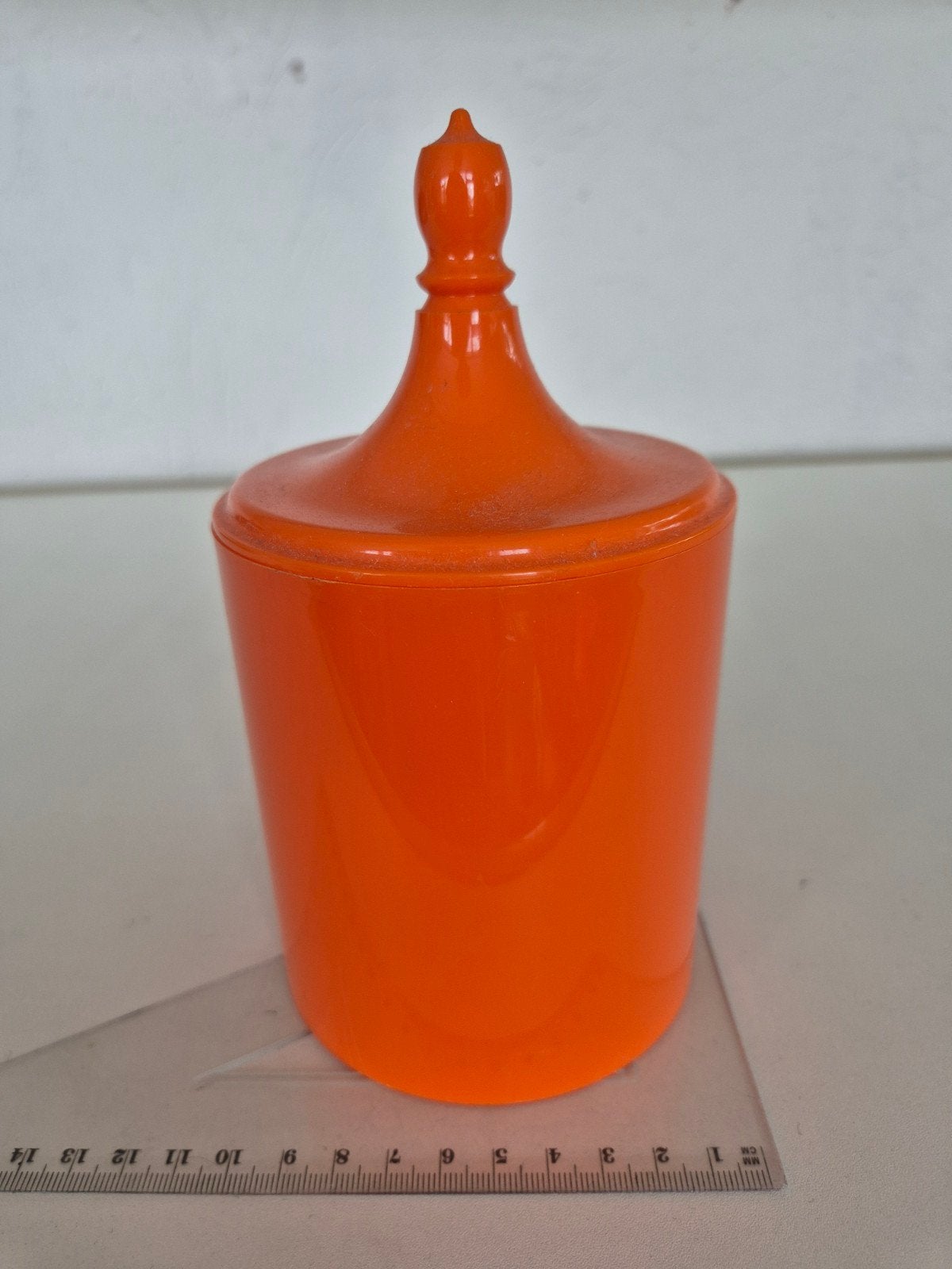 Vintage oranje plastic potje met deksel, Ophalen of Verzenden