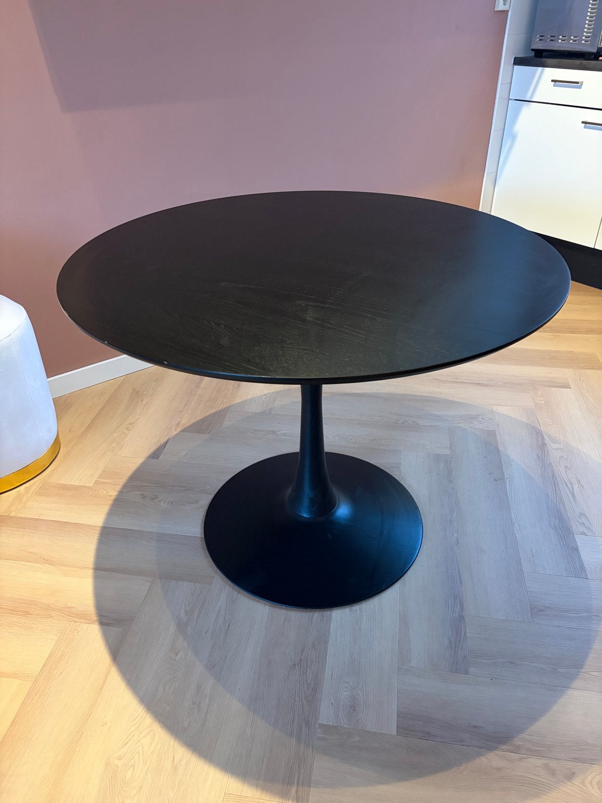Zwarte ronde eettafel met trompetvoet, Ophalen, Gebruikt, 100 tot 150 cm, Rond