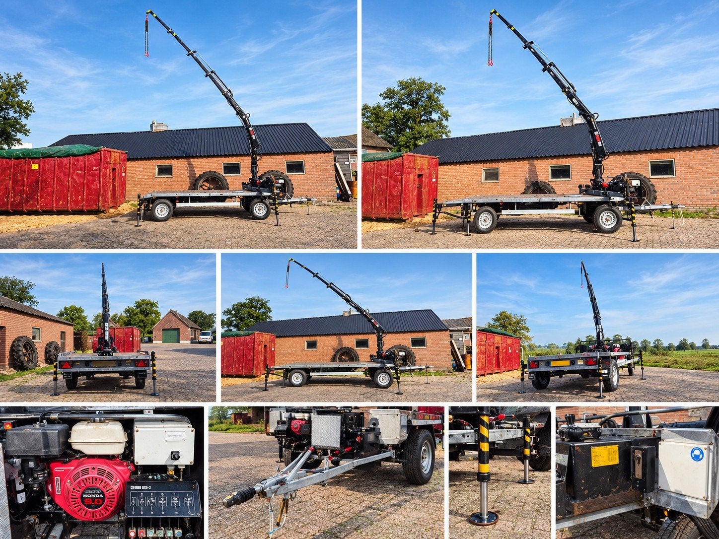 HIAB 035-2 Kraan op aanhanger schamel met Honda GX270 motor, Ophalen, Kraan