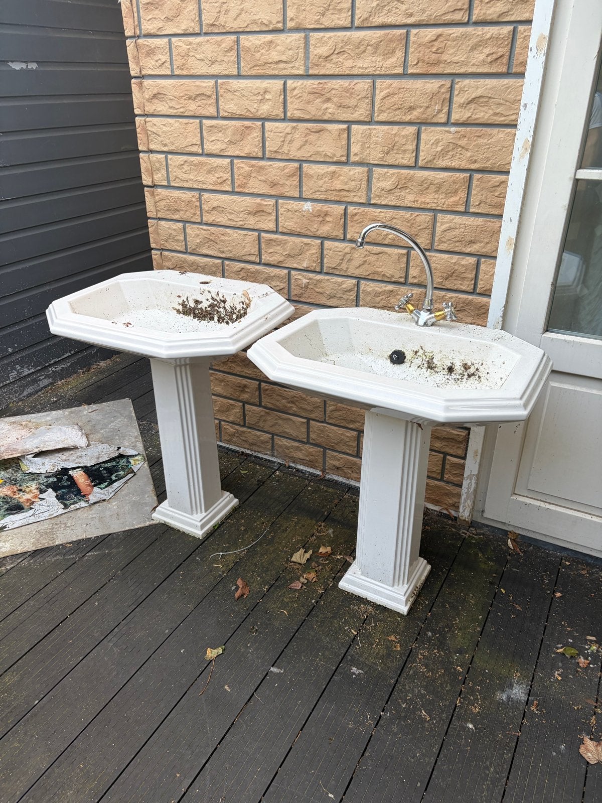 Wastafel met kraan en zuil - Vintage stijl, Doe-het-zelf en Verbouw, Sanitair, Ophalen of Verzenden, Gebruikt, Chroom, Wastafel