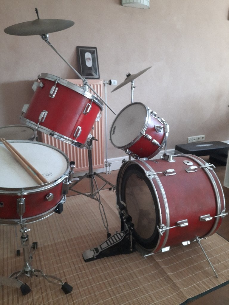 Rood drumstel met bekkens en kruk, Ophalen, Gebruikt, Overige merken
