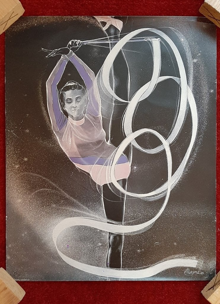 poster Ritmische Gymnastiek, RSG, met lint, zgan!, Kindermaat 122 t/m 140, Ophalen of Verzenden, Zo goed als nieuw, Overige typen