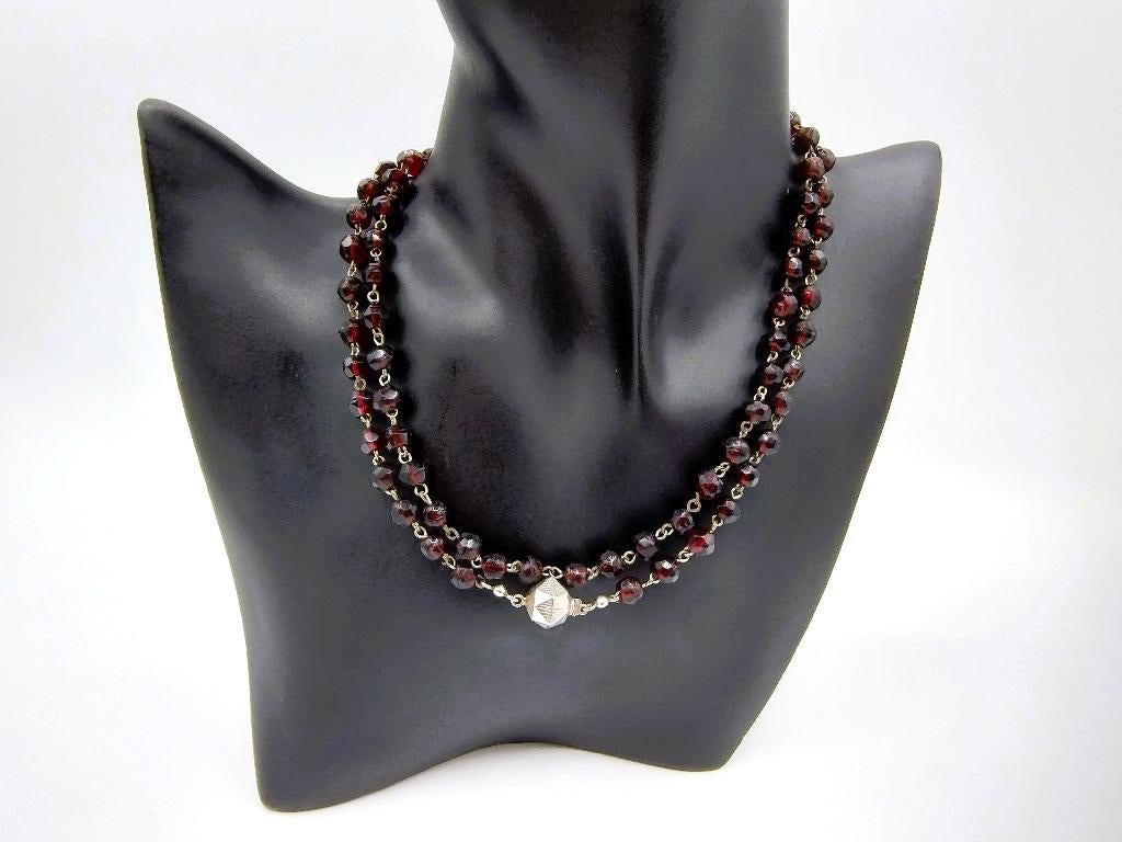 Granaten ketting met een zilveren slot, 75 cm, Met kristal, Info@zilverwebsite.nl, Verzenden, Zo goed als nieuw