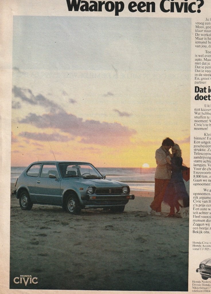 Retro reclame 1979 Honda Civic auto een ideaal beeld, Verzamelen, Verzenden, Overige typen