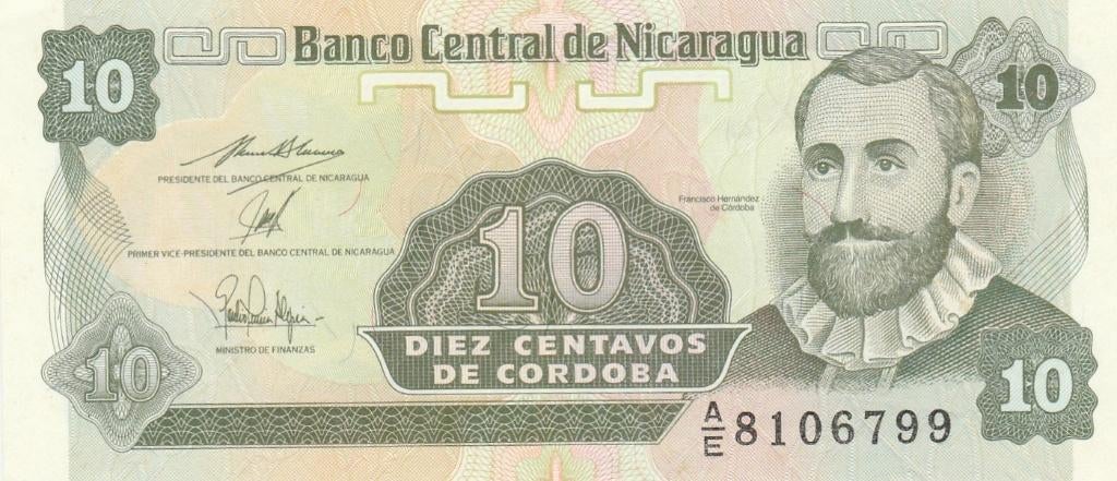 Nicaragua 10 centavos de cordoba unc, Postzegels en Munten, Ophalen of Verzenden, Midden-Amerika, Los biljet