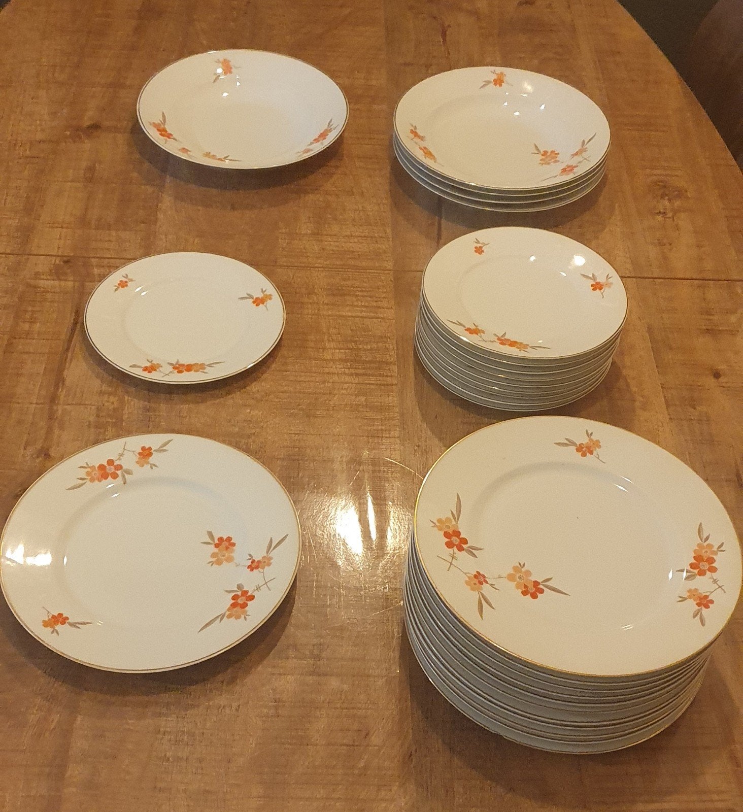 Vintage Borden Servies - Oranje Bloemen en Gouden Rand, Ophalen of Verzenden