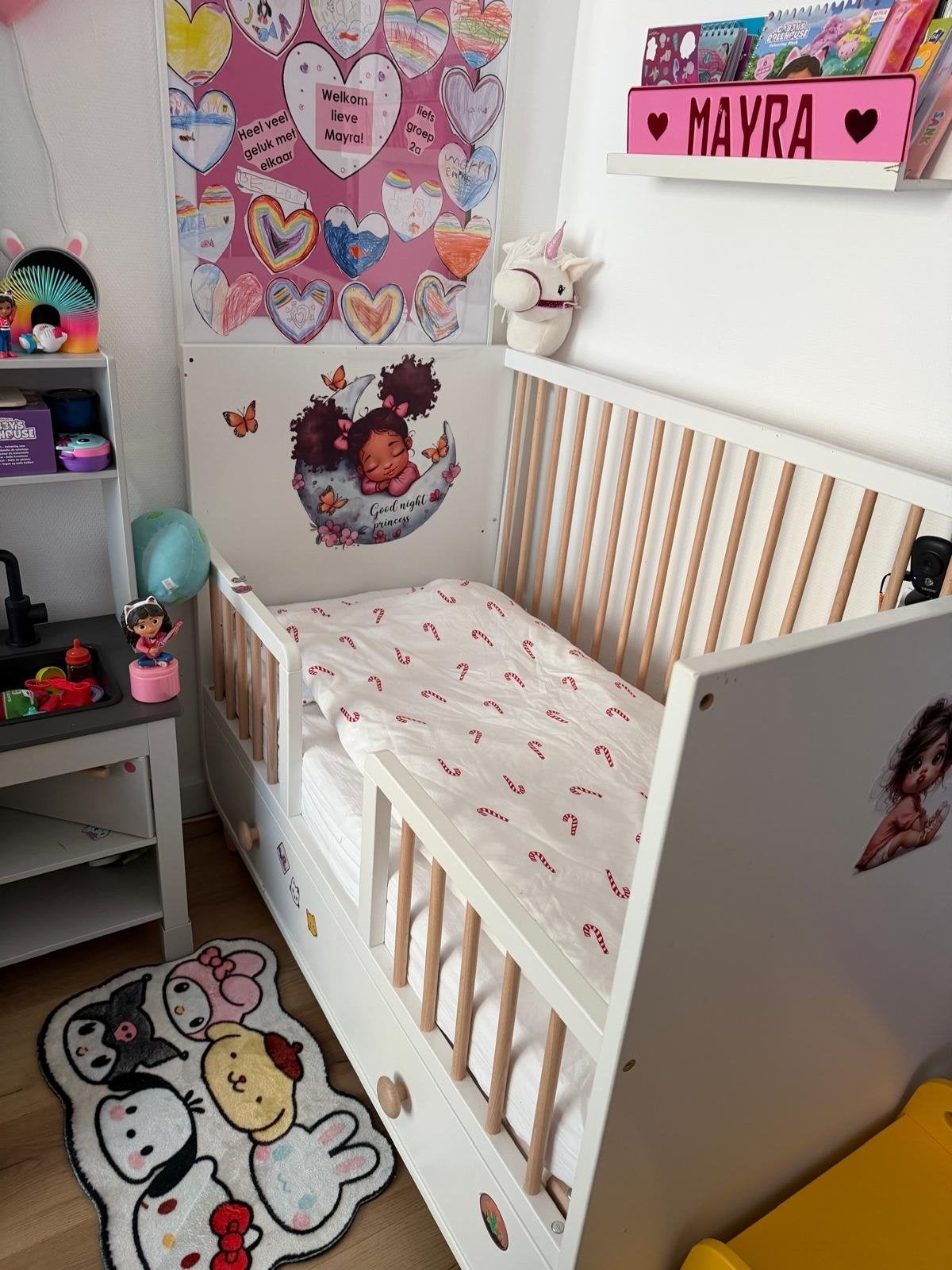 Wit meegroei ledikant 0-3 jaar met lades en decoratie, Kinderen en Baby's, Babywiegjes en Ledikanten, Ophalen of Verzenden, Gebruikt
