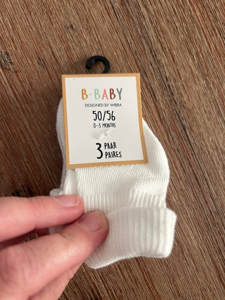 3 paar Baby sokken wit maat 50 / 56, Jongen of Meisje, Nieuw, Ophalen of Verzenden, Wibra