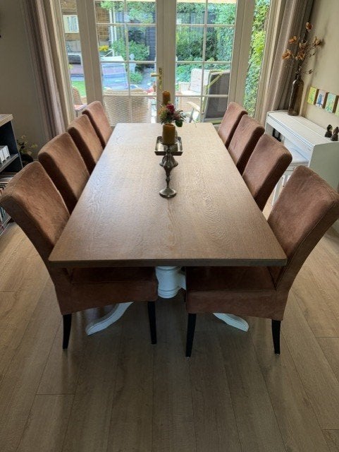 Moderne massief eiken kloostertafel - 8 persoons, Huis en Inrichting, Tafels | Eettafels, Ophalen, 100 tot 150 cm, Modern, elegant, kloostertafel