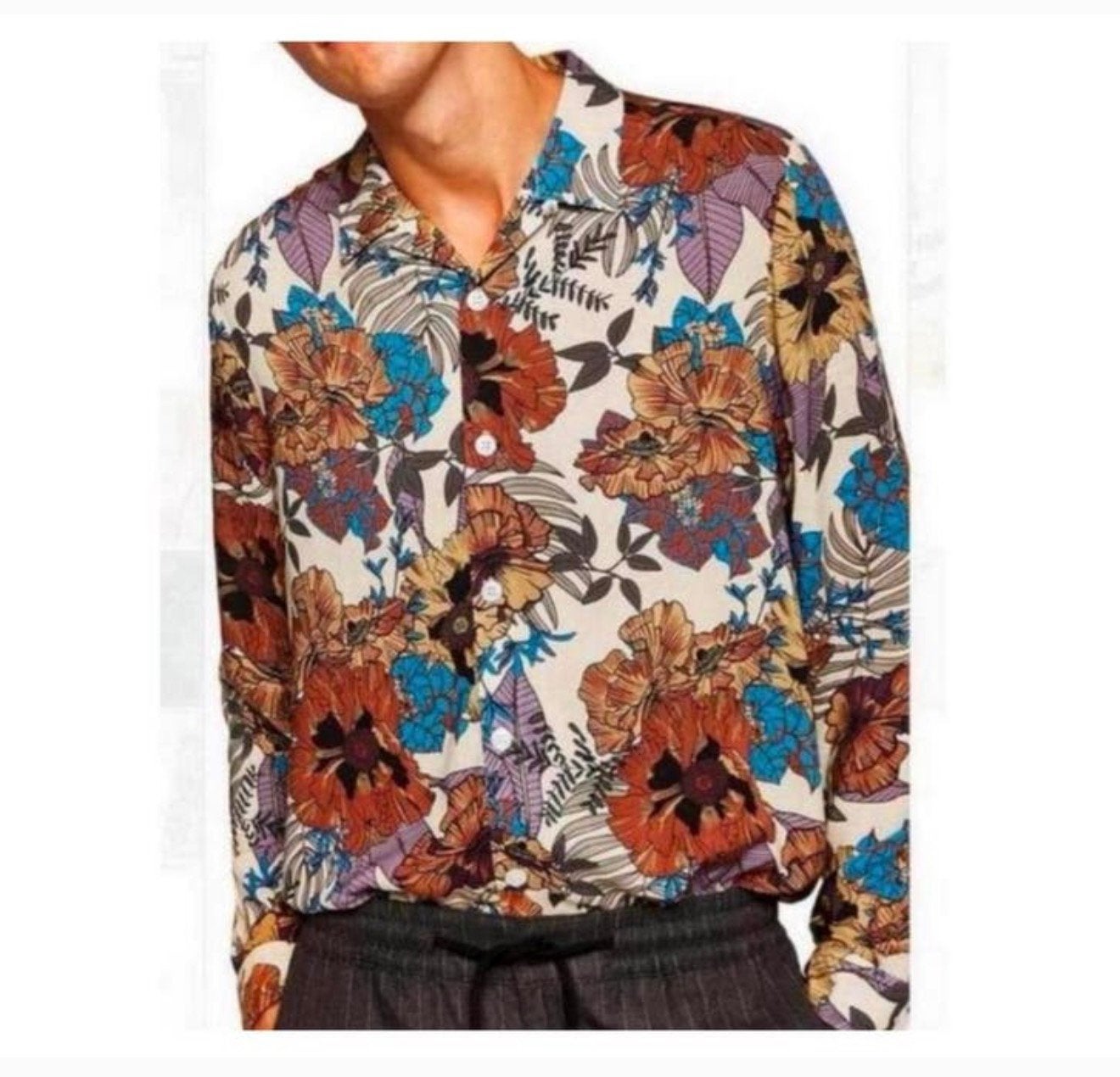 Topman blouse overhemd lang + bloemen bloem L mannen heren, Meerkleurig, Ophalen of Verzenden, Zo goed als nieuw, H