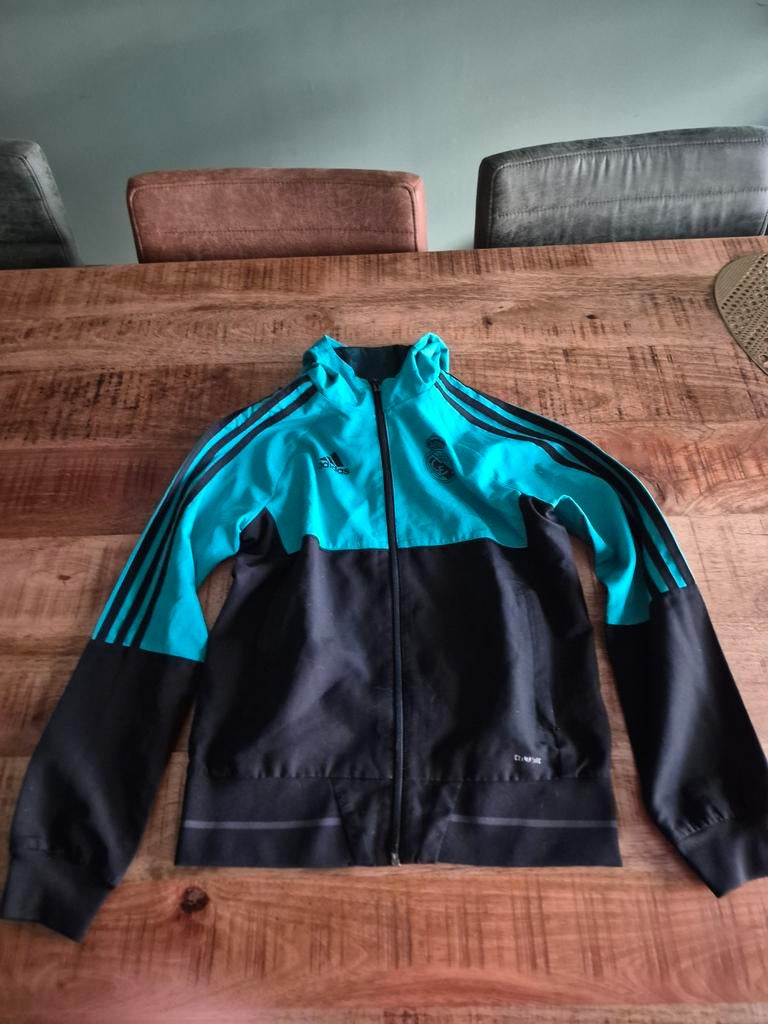 Adidas Real Madrid Sportjasje - Zwart/Groen - Maat 140, Adidas, Gebruikt, Sport- of Zwemkleding, Ophalen of Verzenden