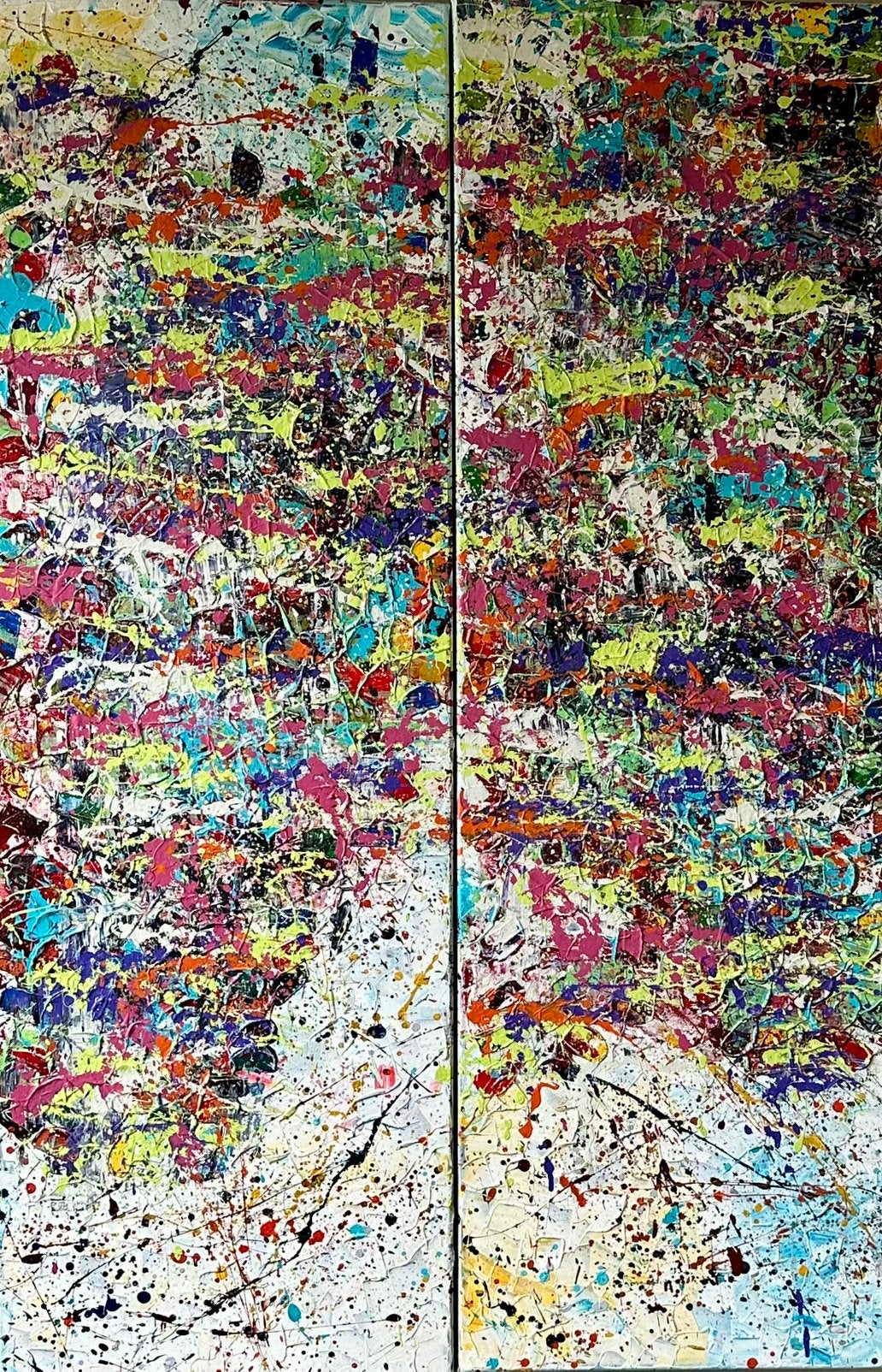 Kleurrijke abstract- Twee Luik- Handgeschilderd- Uniek, Ophalen of Verzenden