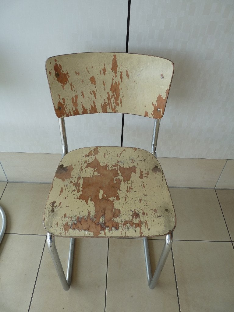 Vintage Gispen stoel, gebruikt, gebroken wit, merk onderop, Huis en Inrichting, Stoelen, Ophalen, Gebruikt, Wit, Gispen, modern