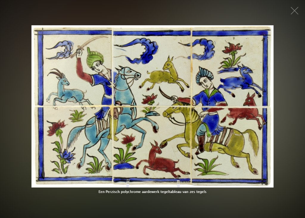 Antiek Perzisch tegeltableau Qajar dynasty 19e eeuw zeldzaam, Antiek en Kunst, Ophalen