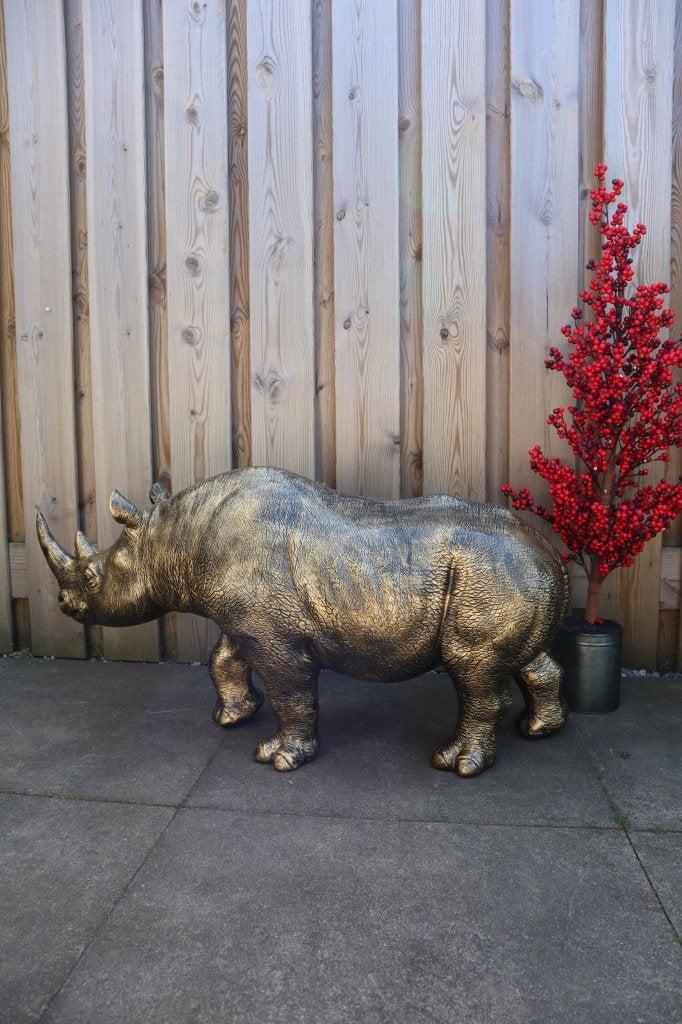 Neushoorn beeld antiek goud 90cm | Tuinbeeld & woondecoratie, Dierenbeeld, Kunststof, -, -