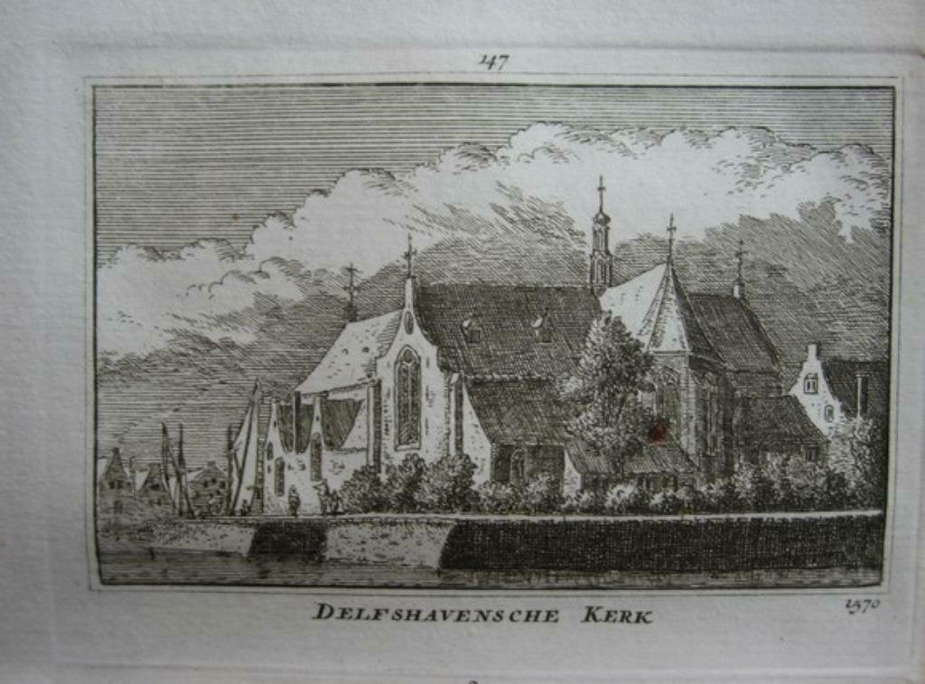 147 / Delfshaven de Kerk kopergravure 18e Eeuw, Ophalen of Verzenden