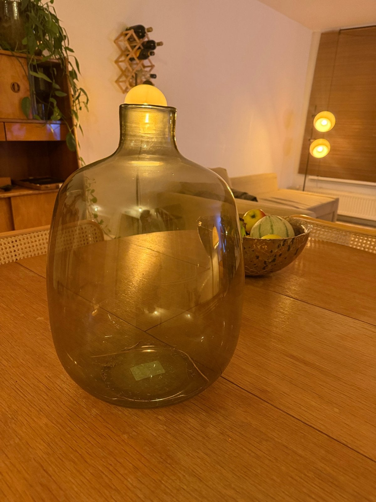Grote glazen fles/vaas - Amberkleurig, Ophalen of Verzenden