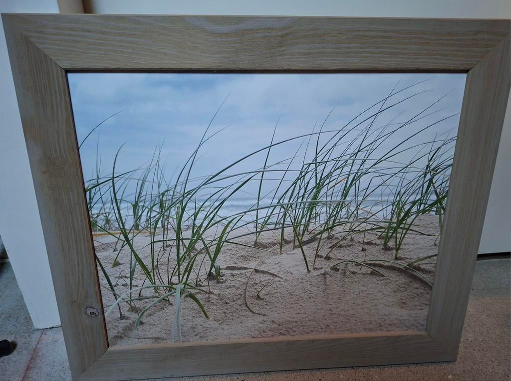 Schilderij: Duinlandschap met gras en zee, Antiek en Kunst, Ophalen of Verzenden