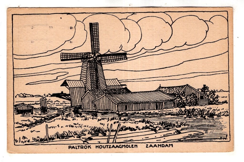 Zaandam  1928 Lithodruk paltrok Molen, Verzenden, 1920 tot 1940, Noord-Holland