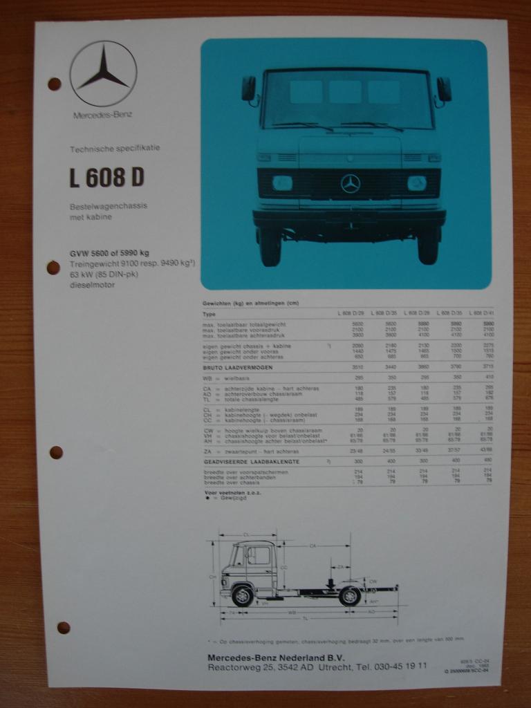 Mercedes 608 D Technische Specificatie folder 1983 CCL 608D, Zo goed als nieuw, Mercedes-Benz, Mercedes, Ophalen of Verzenden