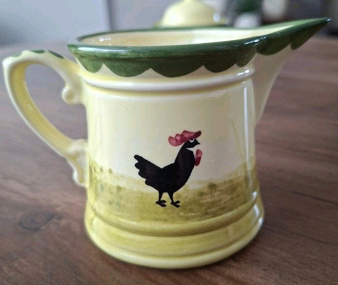 Zeller Fayencerie Melkkan en Suikerpot met Kipdecoratie, Ophalen of Verzenden