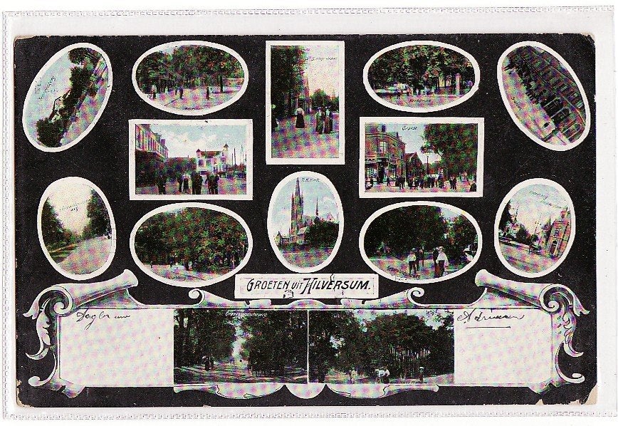 Hilversum -Groeten uit nostalgische krt  14 vensters 1902., Ophalen, Voor 1920, Gelopen, Noord-Holland