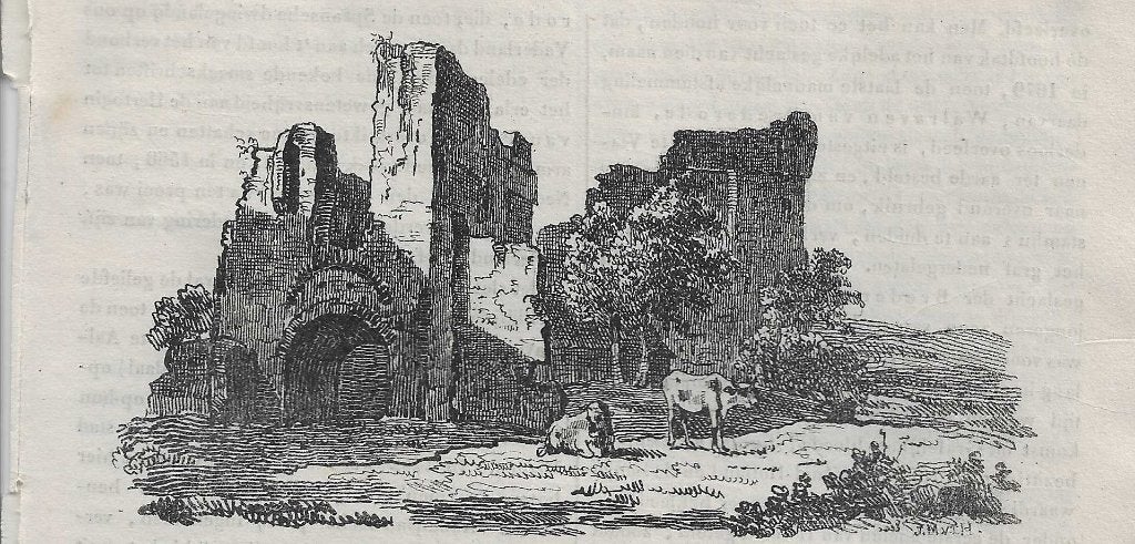 De ruïne van het Huis te Brederode Houtgravure 1834, Antiek en Kunst, Gesigneerd, 1800 - 1899, Architectuur, Ophalen of Verzenden