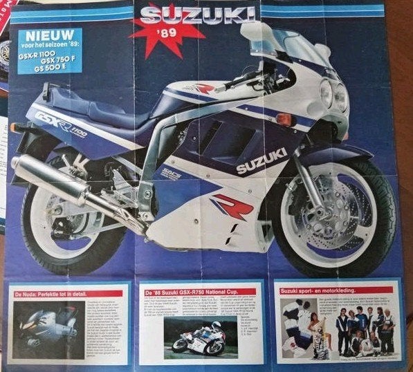 Suzuki motoren folder 1989 - GSX-R 1100, GSX 750 F, GS 500 E, Ophalen of Verzenden, Suzuki