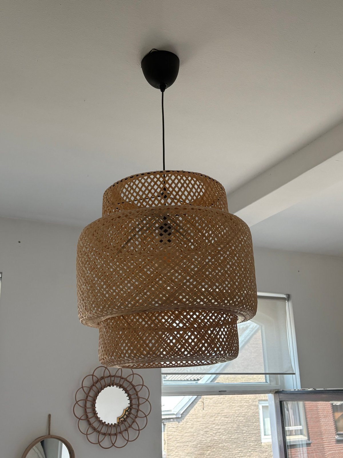IKEA Sinnerlig bamboe hanglamp - 50 cm, Ophalen, Zo goed als nieuw, Natuurlijk materiaal, E27 (groot)