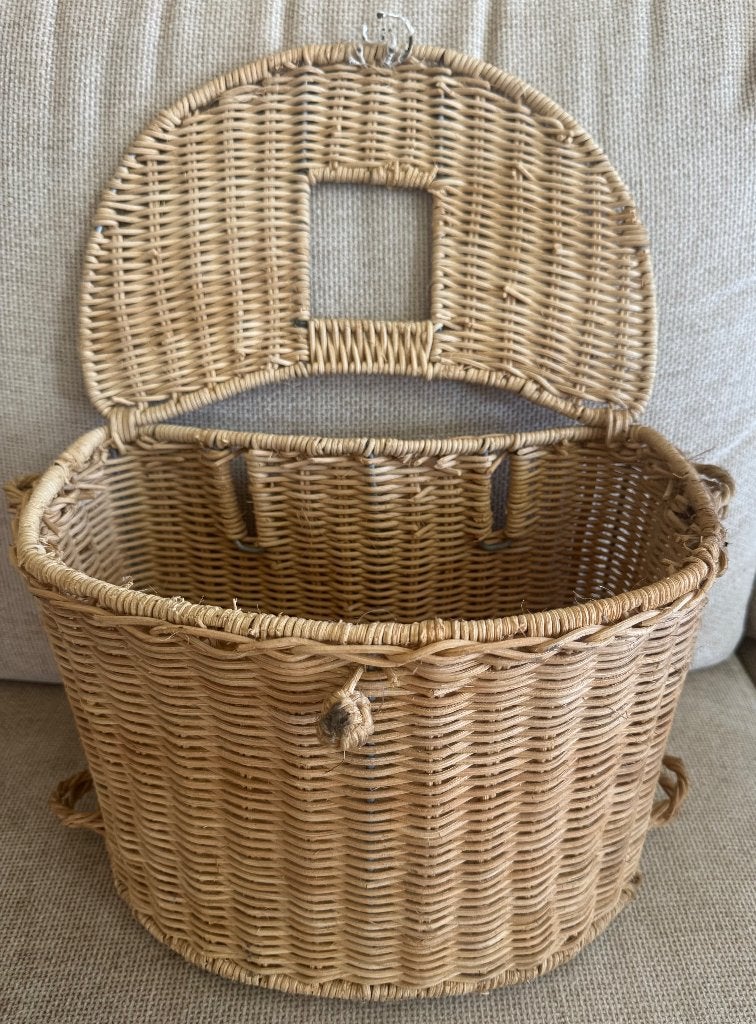 Vintage Rieten Vismand / Vissersmand Landelijk / Brocante, Antiek en Kunst, Ophalen of Verzenden