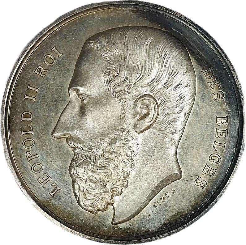 België penning 1886 Leopold II, landbouw tuinbouw Fisch EF, Postzegels en Munten, Penningen en Medailles, Ophalen of Verzenden