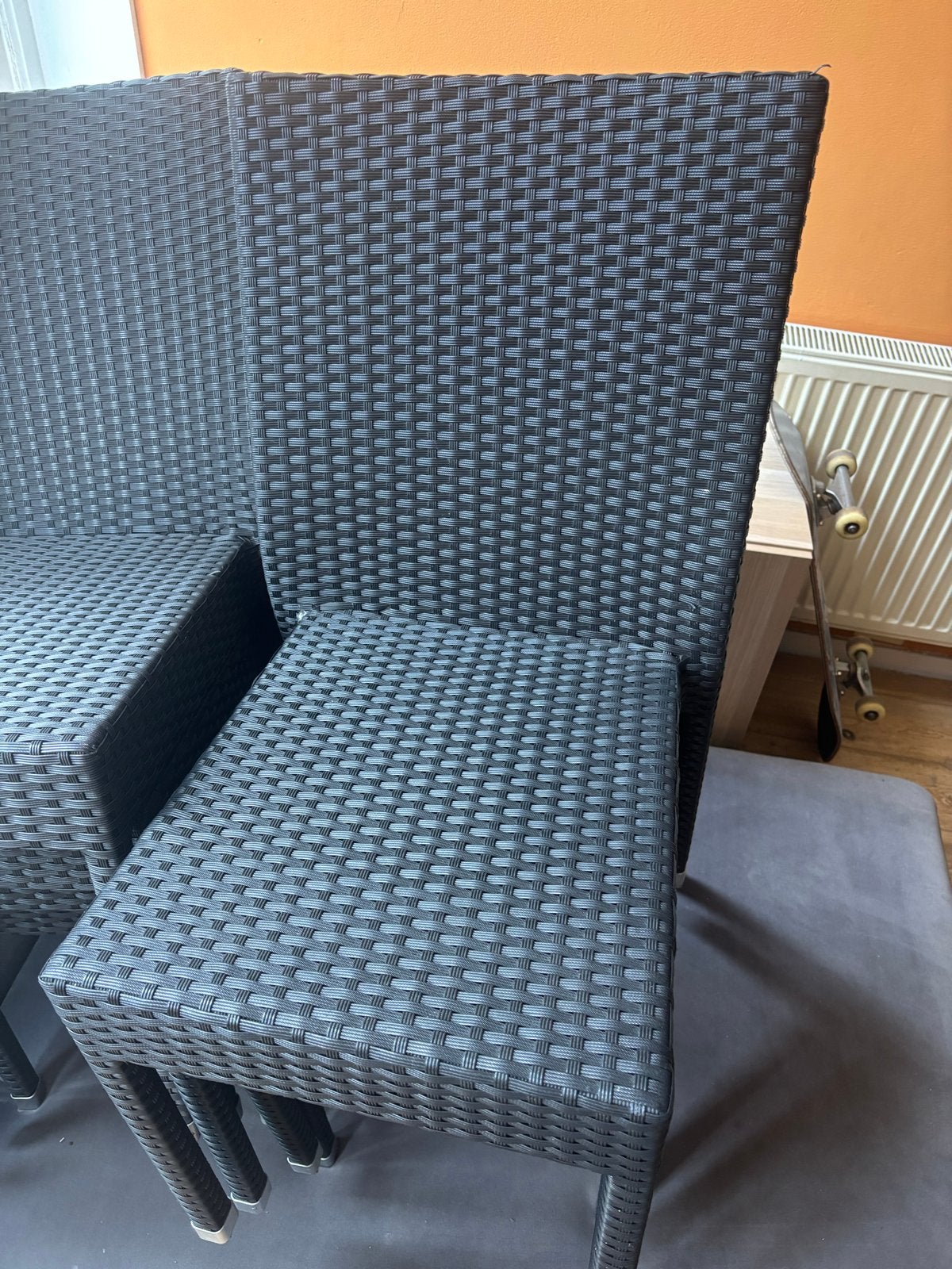 Set van 8 terras stoelen, Ophalen, Kunststof, Zwart, Zo goed als nieuw