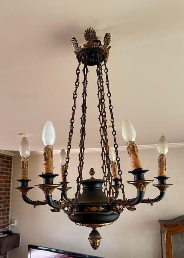Antieke Empire Bronzen Kroonluchter, Ophalen