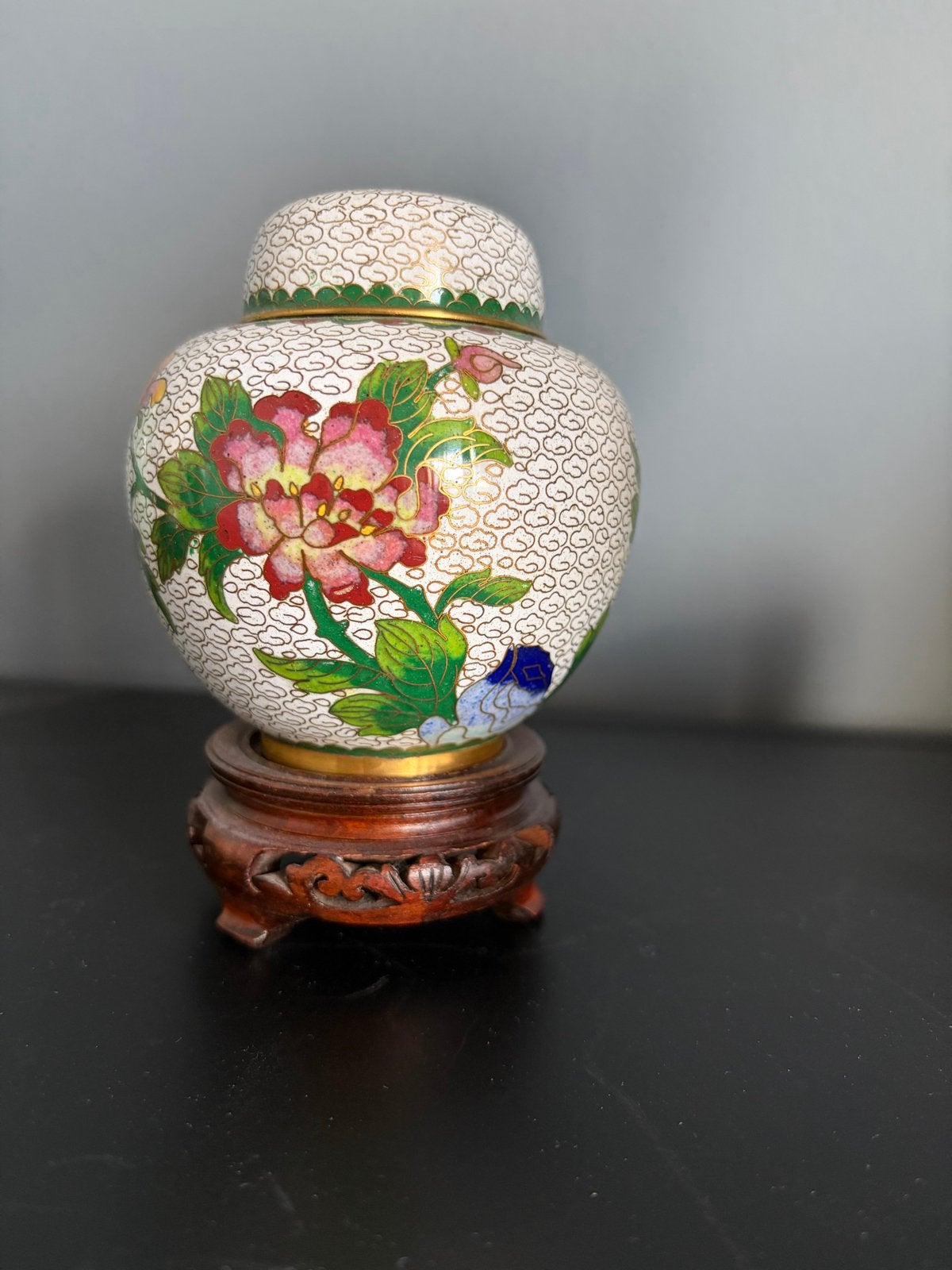 Antieke Chinese Cloisonné Gemberpot met Bloemenmotief, Ophalen