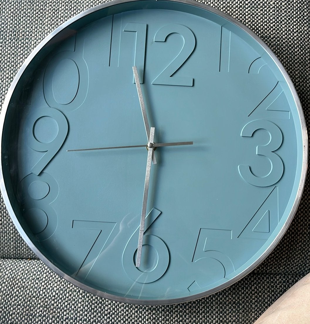 Groene, grote wandklok Quartz, Ophalen, Analoog, Werkt op batterijen, Groen