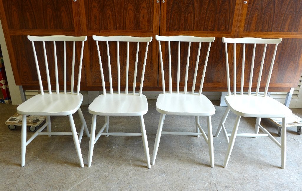 Mooi set van 4  landelijke witte spijlen stoelen, Ophalen, Gebruikt, Landelijkwit vintage, Wit